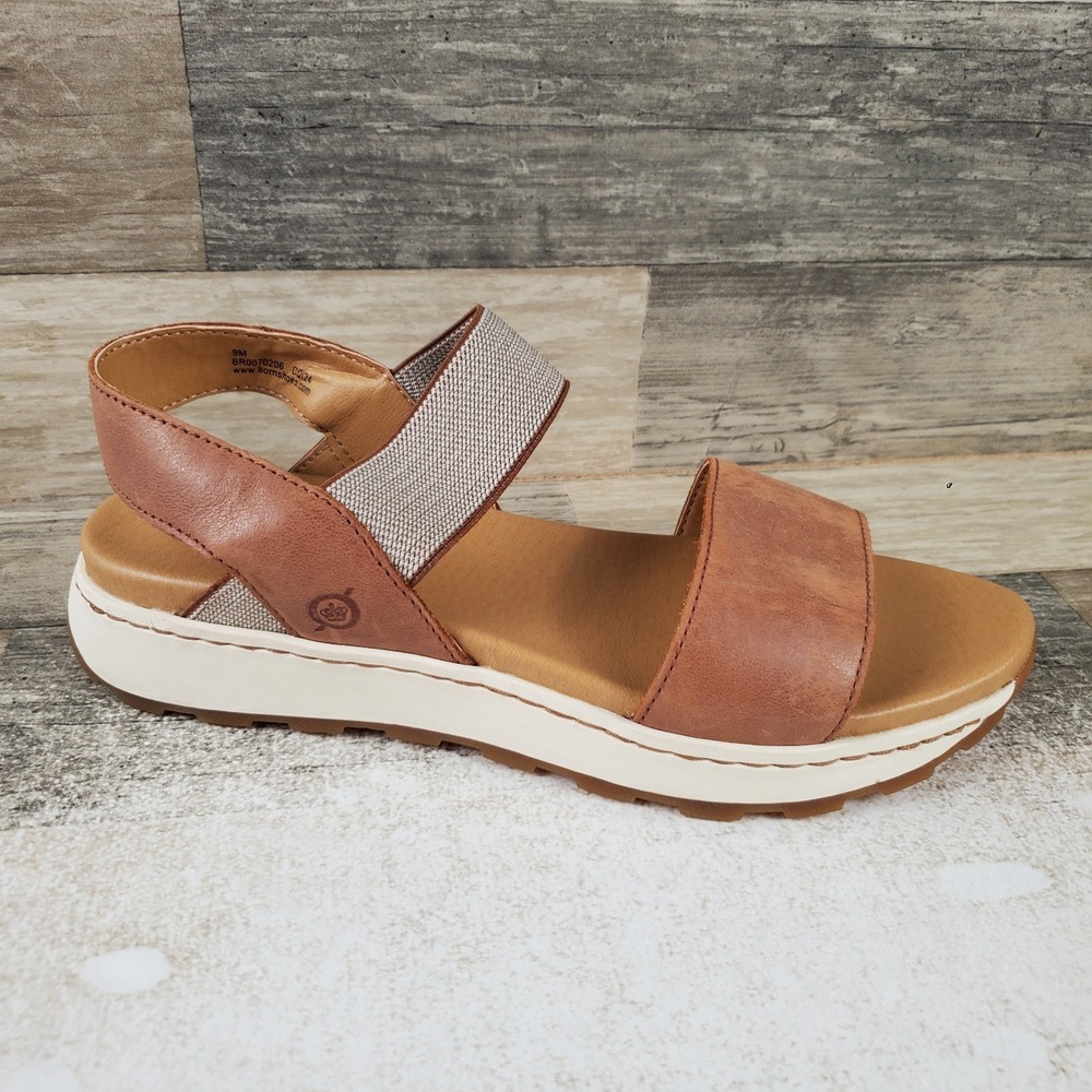 Born Mimi Womens Flat Sandal Sz 9 M Comfort Brown Leather Open Toe Backstrap